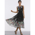 New 2019 print evening dress round neck sleeveless floral dress